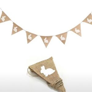 Easter Bunny Banner Linen Rabbit Banner 7 Pc Flag Banner Easter Party Decoration
